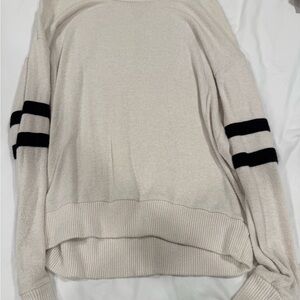 American Eagle Outfitters Cream Sweatshirt with Black Stripes